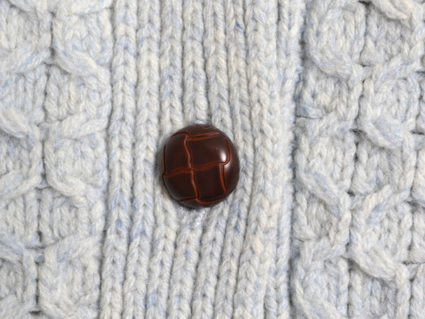 ランズエンド フィッシャーマン ニット カーディガン レディース M ラム ウール アラン セーター モックネック 羽織り 前開き ポケット付き