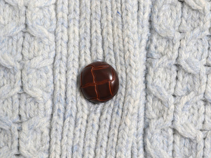 ランズエンド フィッシャーマン ニット カーディガン レディース M ラム ウール アラン セーター モックネック 羽織り 前開き ポケット付き