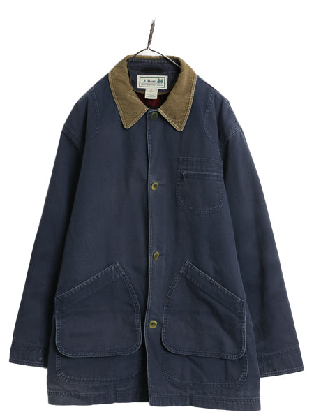 00s エルエルビーン ダック ハンティング ジャケット メンズ L オールド カバーオール コットン ハーフ コート 中綿 チェック ライナー付き