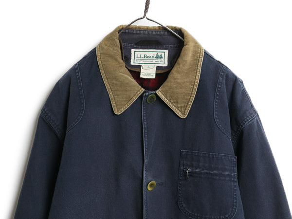 00s エルエルビーン ダック ハンティング ジャケット メンズ L オールド カバーオール コットン ハーフ コート 中綿 チェック ライナー付き