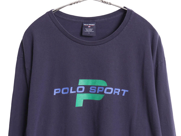 90s ポロスポーツ ラルフローレン 長袖 Tシャツ メンズ L / オールド ポロ ロンT ロゴ プリント コットン カットソー ロングスリーブ 紺