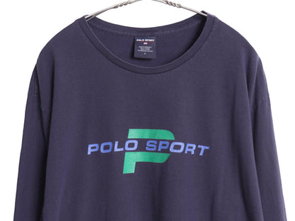 90s ポロスポーツ ラルフローレン 長袖 Tシャツ メンズ L / オールド ポロ ロンT ロゴ プリント コットン カットソー ロングスリーブ 紺
