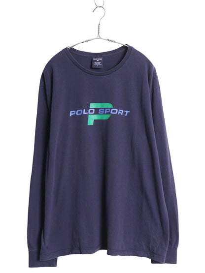 90s ポロスポーツ ラルフローレン 長袖 Tシャツ メンズ L / オールド ポロ ロンT ロゴ プリント コットン カットソー ロングスリーブ 紺