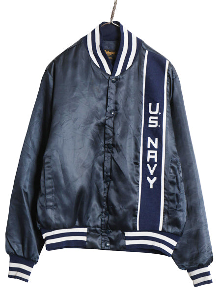 70s 80s USA製 Swingster US NAVY サテン スタジャン メンズ M / ヴィンテージ ミリタリー ジャケット 中綿 キルティング ライナー付き 紺