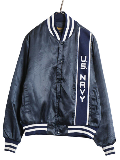 70s 80s USA製 Swingster US NAVY サテン スタジャン メンズ M / ヴィンテージ ミリタリー ジャケット 中綿 キルティング ライナー付き 紺