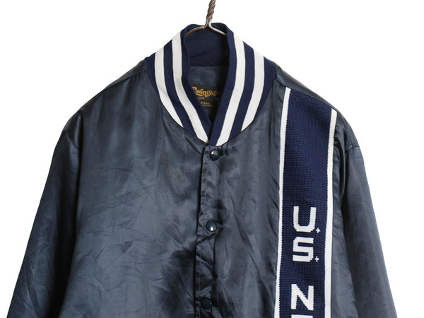 70s 80s USA製 Swingster US NAVY サテン スタジャン メンズ M / ヴィンテージ ミリタリー ジャケット 中綿 キルティング ライナー付き 紺