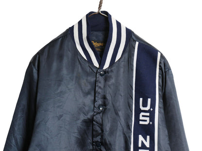 70s 80s USA製 Swingster US NAVY サテン スタジャン メンズ M / ヴィンテージ ミリタリー ジャケット 中綿 キルティング ライナー付き 紺