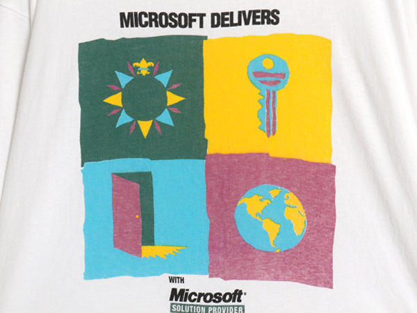 90s ★ マイクロソフト アート イラスト プリント Tシャツ メンズ L オールド 企業物 当時物 Windows グラフィック コンピューター テック