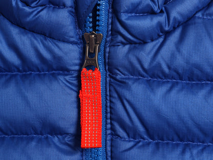 パタゴニア ダウン セーター ベスト ベスト キッズ ベビー 4歳 100cm 古着 17年製 フルジップ 600フィル アウトドア 重ね着 前開き ブルー