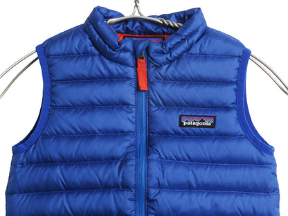 パタゴニア ダウン セーター ベスト ベスト キッズ ベビー 4歳 100cm 古着 17年製 フルジップ 600フィル アウトドア 重ね着 前開き ブルー