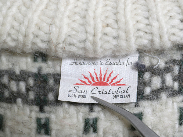 エクアドル製 San Cristobal ウール ハンドニット セーター メンズ レディース L / 総柄 手編み ハンドメイド ノルディック ヘビーウェイト