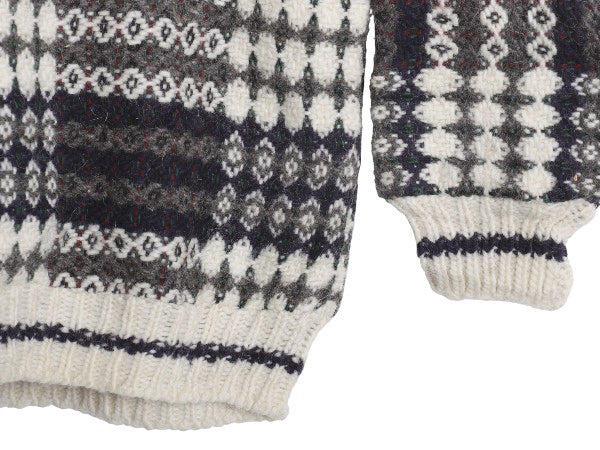 エクアドル製 San Cristobal ウール ハンドニット セーター メンズ レディース L / 総柄 手編み ハンドメイド ノルディック ヘビーウェイト