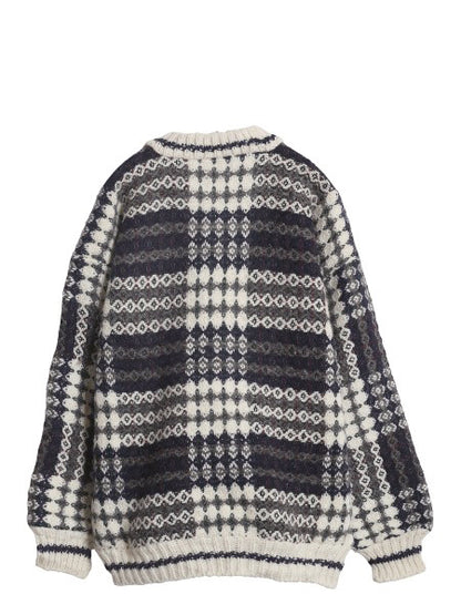 エクアドル製 San Cristobal ウール ハンドニット セーター メンズ レディース L / 総柄 手編み ハンドメイド ノルディック ヘビーウェイト