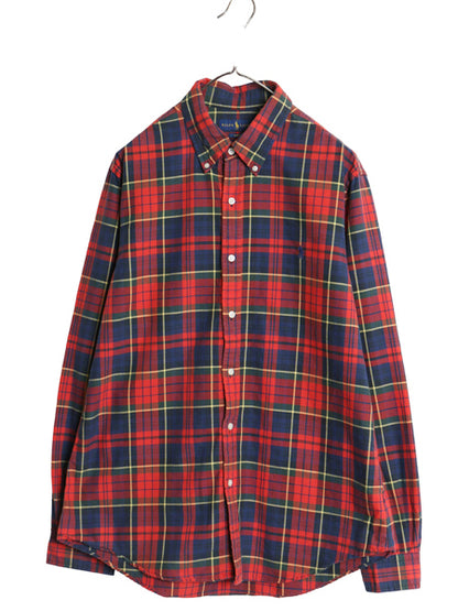 ラルフローレン チェック 長袖 ボタンダウン シャツ メンズ XL / ポロ SLIM FIT オックスフォード ワンポイント ポニー 細身 大きいサイズ