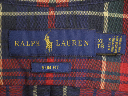 ラルフローレン チェック 長袖 ボタンダウン シャツ メンズ XL / ポロ SLIM FIT オックスフォード ワンポイント ポニー 細身 大きいサイズ