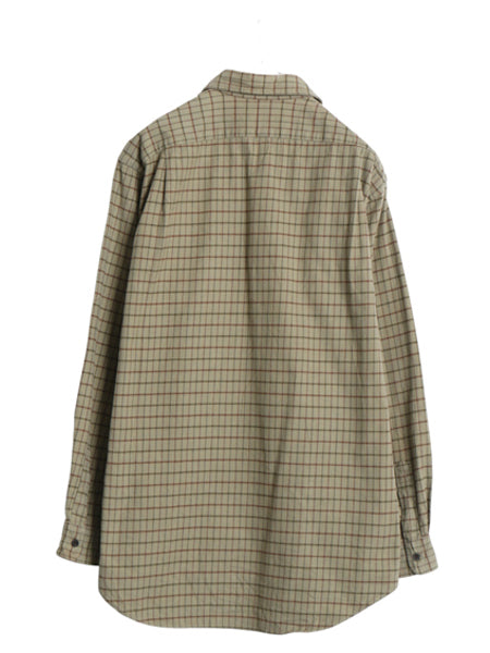 90s ポロ ラルフローレン チェック 長袖 フランネル シャツ メンズ L 古着 オールド ネルシャツ 本革 レザー ハンティング シューティング 
