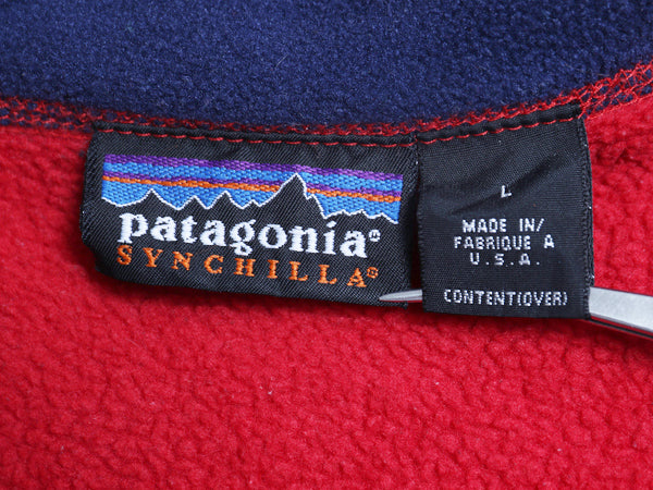 90s USA製 パタゴニア シンチラ フリース ベスト メンズ L / 古着 オールド フルジップ ハイネック アウトドア 重ね着 前開き 赤 シンプル