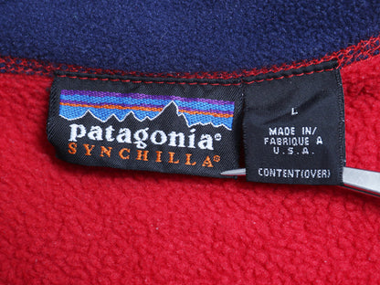 90s USA製 パタゴニア シンチラ フリース ベスト メンズ L / 古着 オールド フルジップ ハイネック アウトドア 重ね着 前開き 赤 シンプル