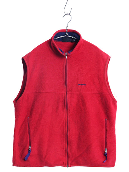 90s USA製 パタゴニア シンチラ フリース ベスト メンズ L / 古着 オールド フルジップ ハイネック アウトドア 重ね着 前開き 赤 シンプル