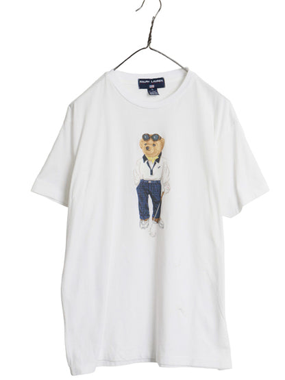 90s USA製 ポロベア ポロスポーツ ラルフローレン プリント 半袖 Tシャツ レディース メンズ L オールド キャラクター シングルステッチ 白