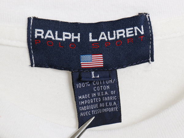 90s USA製 ポロベア ポロスポーツ ラルフローレン プリント 半袖 Tシャツ レディース メンズ L オールド キャラクター シングルステッチ 白