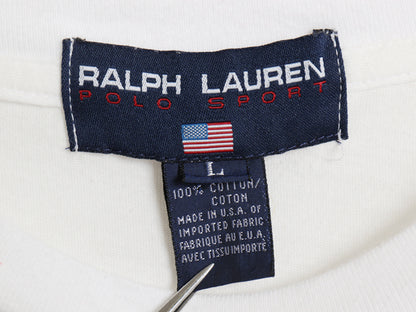 90s USA製 ポロベア ポロスポーツ ラルフローレン プリント 半袖 Tシャツ レディース メンズ L オールド キャラクター シングルステッチ 白