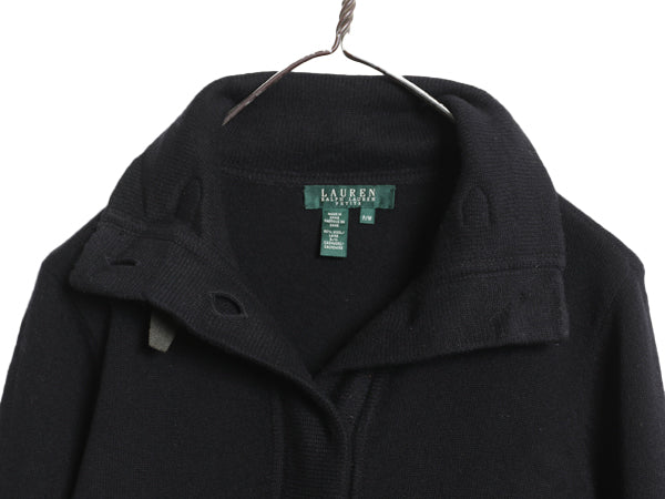 00s ラルフローレン ニット カーディガン レディース M / オールド ウール カシミヤ ハイネック 無地 前開き セーター ジャケット ブラック