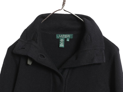 00s ラルフローレン ニット カーディガン レディース M / オールド ウール カシミヤ ハイネック 無地 前開き セーター ジャケット ブラック