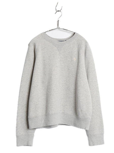ポロ ラルフローレン クルーネック ワンポイント スウェット レディース XL 裏起毛 トレーナー プルオーバー 前V 短丈 大きいサイズ グレー