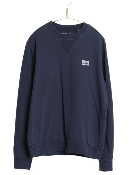 パタゴニア 前V クルーネック スウェット メンズ S 22年製 白タグ アウトドア トレーナー 長袖 Tシャツ ロンT 裏起毛なし 薄手 ゆったり 紺