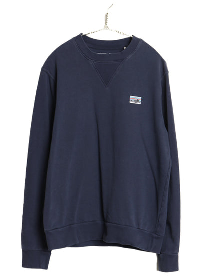パタゴニア 前V クルーネック スウェット メンズ S 22年製 白タグ アウトドア トレーナー 長袖 Tシャツ ロンT 裏起毛なし 薄手 ゆったり 紺