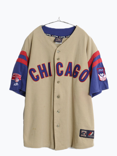 カブス ベースボール シャツ メンズ XL 程/ MLB オフィシャル マジェスティック 大リーグ ユニフォーム ゲームシャツ 重ね着 大きいサイズ