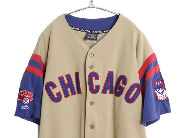 カブス ベースボール シャツ メンズ XL 程/ MLB オフィシャル マジェスティック 大リーグ ユニフォーム ゲームシャツ 重ね着 大きいサイズ