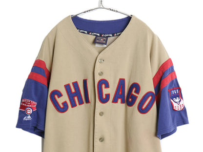 カブス ベースボール シャツ メンズ XL 程/ MLB オフィシャル マジェスティック 大リーグ ユニフォーム ゲームシャツ 重ね着 大きいサイズ