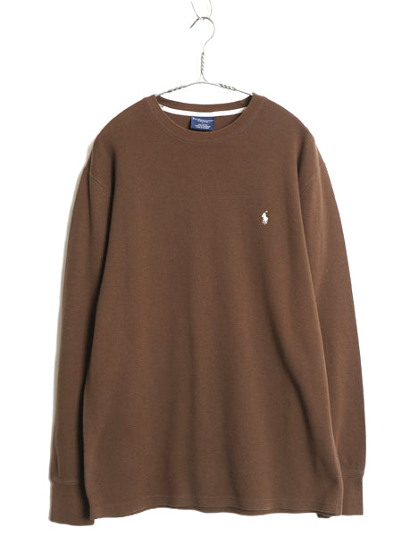 ポロ ラルフローレン 長袖 サーマル Tシャツ メンズ L ロンT ワッフル カットソー ワンポイント ストレッチ インナー シンプル トップス 茶