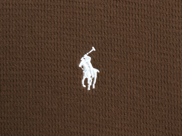 ポロ ラルフローレン 長袖 サーマル Tシャツ メンズ L ロンT ワッフル カットソー ワンポイント ストレッチ インナー シンプル トップス 茶