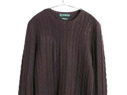 90s ローレン ラルフローレン ケーブル ニット セーター レディース S オールド ポロ 100% カシミヤ 長袖ニット シンプル きれいめ 薄手 茶