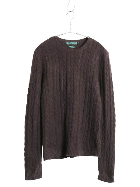 90s ローレン ラルフローレン ケーブル ニット セーター レディース S オールド ポロ 100% カシミヤ 長袖ニット シンプル きれいめ 薄手 茶