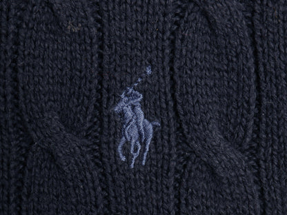 ポロ ラルフローレン コットン ケーブル ニット セーター メンズ M / 古着 クルーネック ワンポイント ポニー 刺繍 無地 シンプル ネイビー