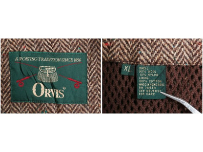 90s オービス ツイード ハンティング ジャケット メンズ XL オールド アウトドア ウール テーラード ブレザー 本革 レザー エルボーパッチ