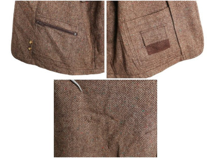 90s オービス ツイード ハンティング ジャケット メンズ XL オールド アウトドア ウール テーラード ブレザー 本革 レザー エルボーパッチ