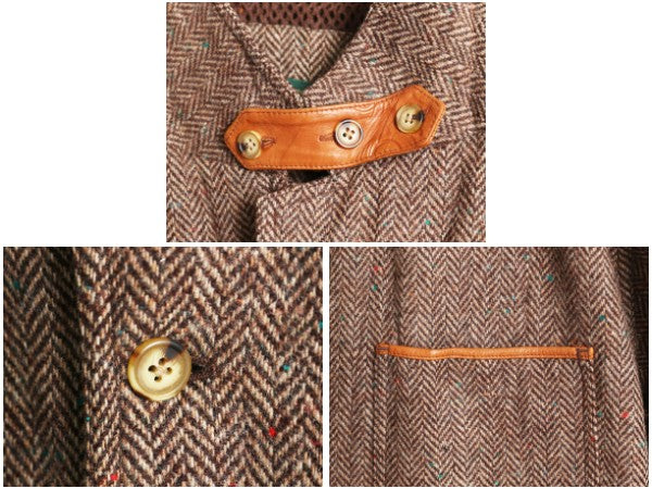 90s オービス ツイード ハンティング ジャケット メンズ XL オールド アウトドア ウール テーラード ブレザー 本革 レザー エルボーパッチ
