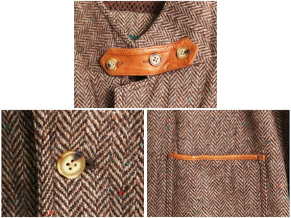 90s オービス ツイード ハンティング ジャケット メンズ XL オールド アウトドア ウール テーラード ブレザー 本革 レザー エルボーパッチ