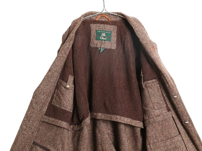 90s オービス ツイード ハンティング ジャケット メンズ XL オールド アウトドア ウール テーラード ブレザー 本革 レザー エルボーパッチ