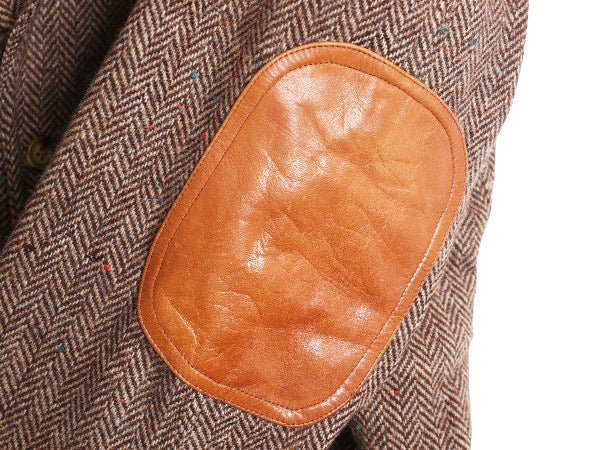 90s オービス ツイード ハンティング ジャケット メンズ XL オールド アウトドア ウール テーラード ブレザー 本革 レザー エルボーパッチ