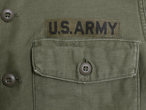70s 米軍実物 US ARMY コットン サテン ユーティリティ シャツ M ヴィンテージ OG107 シャツ袖 3rd ミリタリー 軍物 カーキ ワッペン付き 