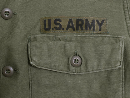 70s 米軍実物 US ARMY コットン サテン ユーティリティ シャツ M ヴィンテージ OG107 シャツ袖 3rd ミリタリー 軍物 カーキ ワッペン付き 