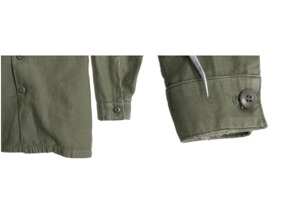 70s 米軍実物 US ARMY コットン サテン ユーティリティ シャツ M ヴィンテージ OG107 シャツ袖 3rd ミリタリー 軍物 カーキ ワッペン付き 