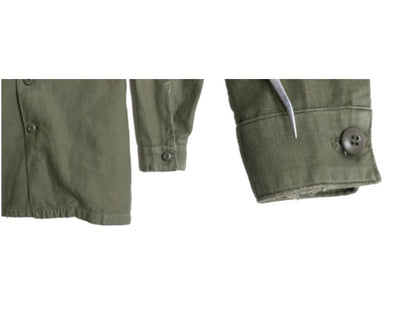 70s 米軍実物 US ARMY コットン サテン ユーティリティ シャツ M ヴィンテージ OG107 シャツ袖 3rd ミリタリー 軍物 カーキ ワッペン付き 