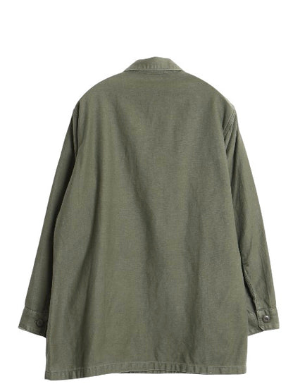 70s 米軍実物 US ARMY コットン サテン ユーティリティ シャツ M ヴィンテージ OG107 シャツ袖 3rd ミリタリー 軍物 カーキ ワッペン付き 
